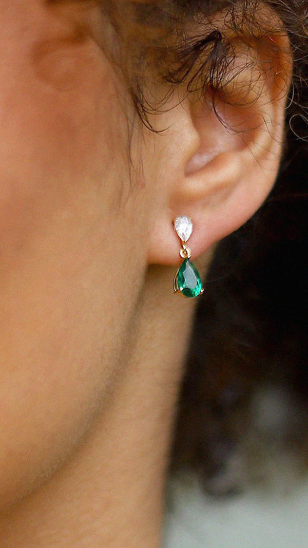 Arabella Baby Emerald Green Earrings Gold Vermeil