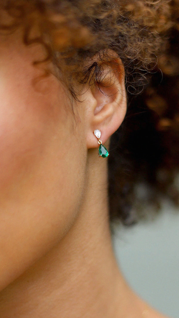 Arabella Baby Emerald Green Earrings Gold Vermeil