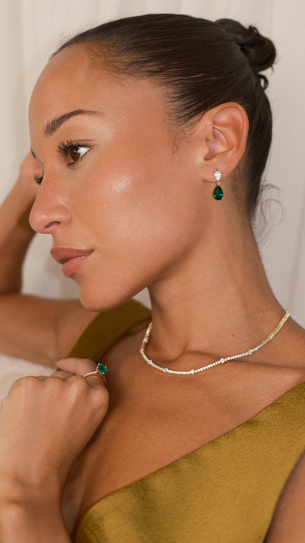 Arabella Emerald Green Earrings Gold Vermeil