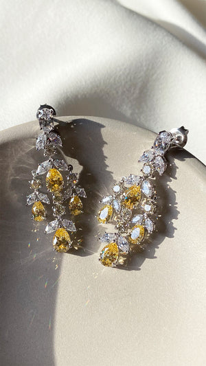 Aster Canary Chandelier Earrings White Gold Plated