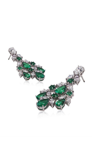 Aster Emerald Chandelier Earrings White Gold Plated
