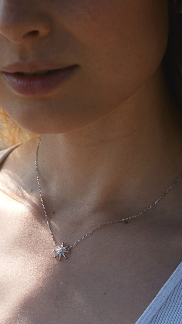 Sterling silver necklace for women in natural light

