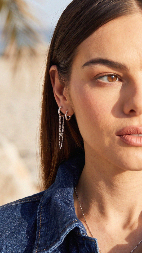 Baby Hoop Drop Earrings Sterling Silver