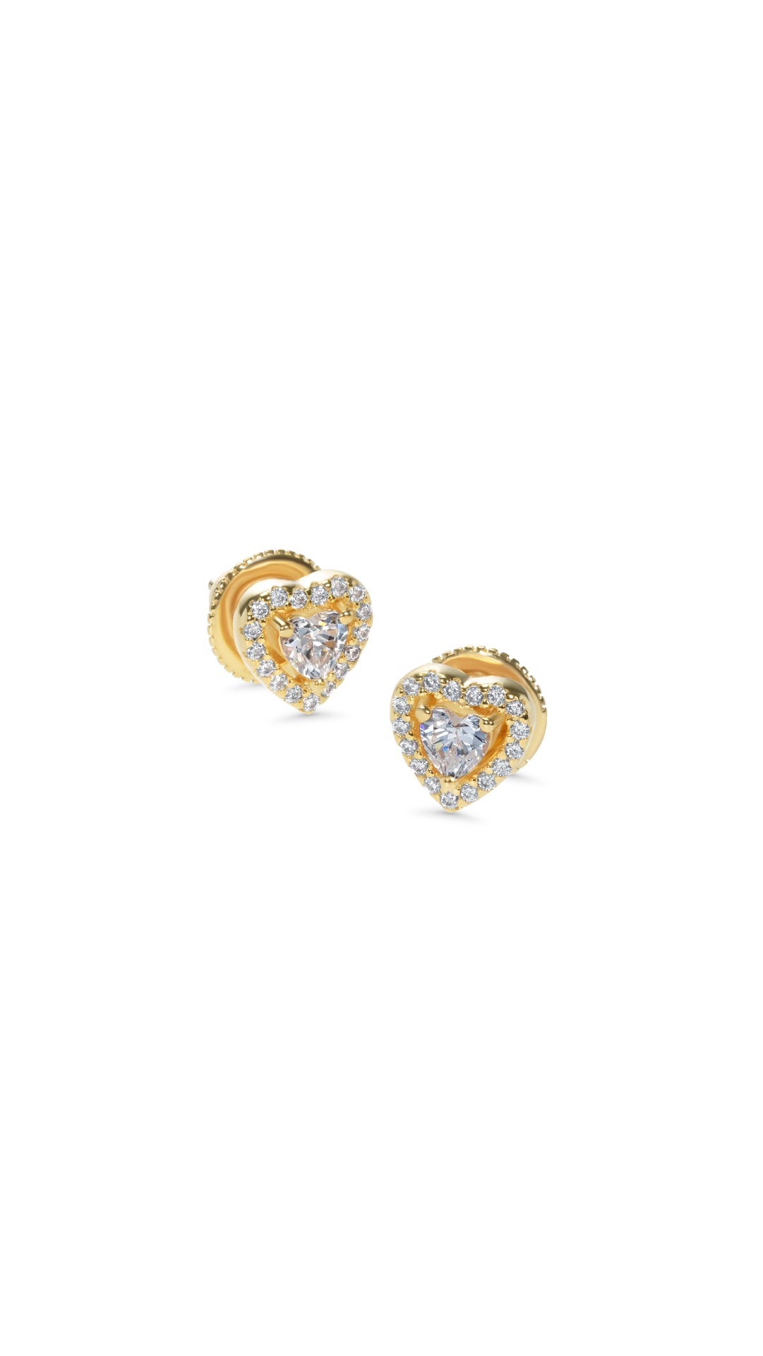 Gold halo heart stud earrings for women 