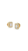 Emerald cut gold border set stud earrings, small size, Classic stud earrings for everyday wear.