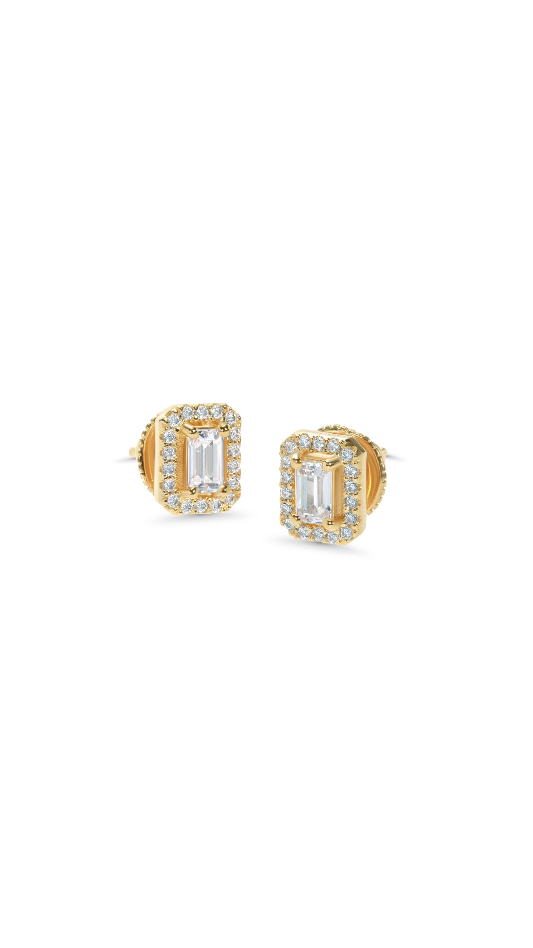 Emerald cut gold border set stud earrings, small size, Classic stud earrings for everyday wear.
