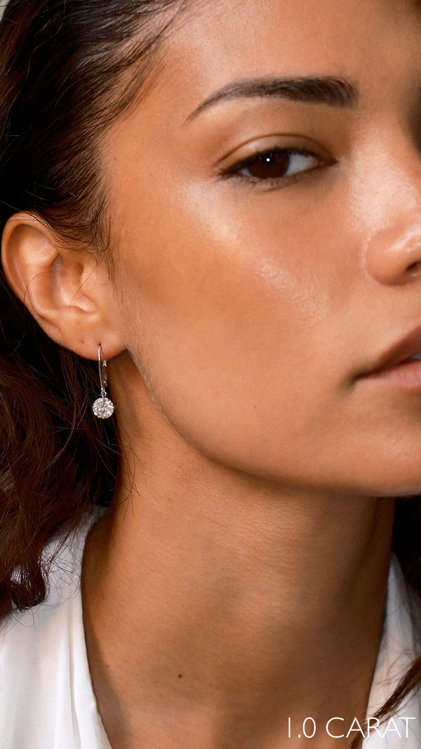 Briar sterling silver drop earrings with round brilliant-cut created stones on euro-back drops.
