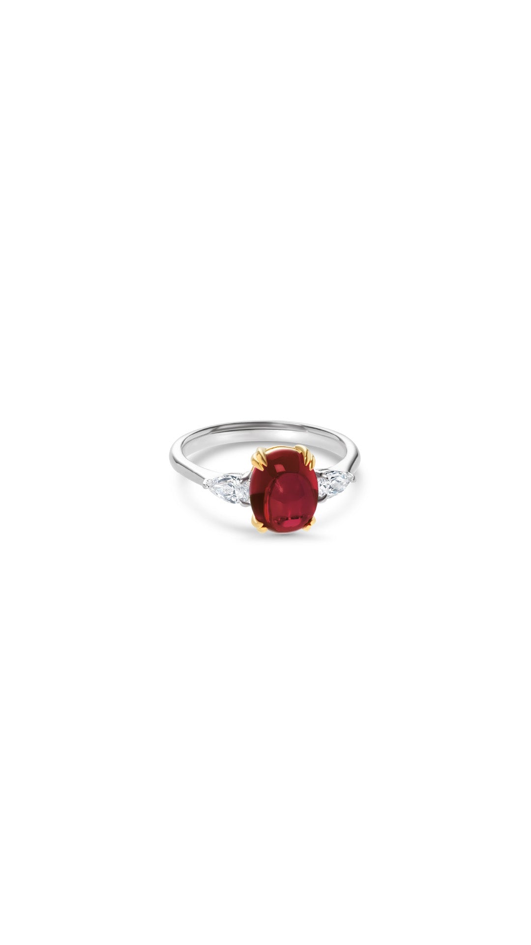 Cabochon Ring Ruby with Pears Sterling Silver