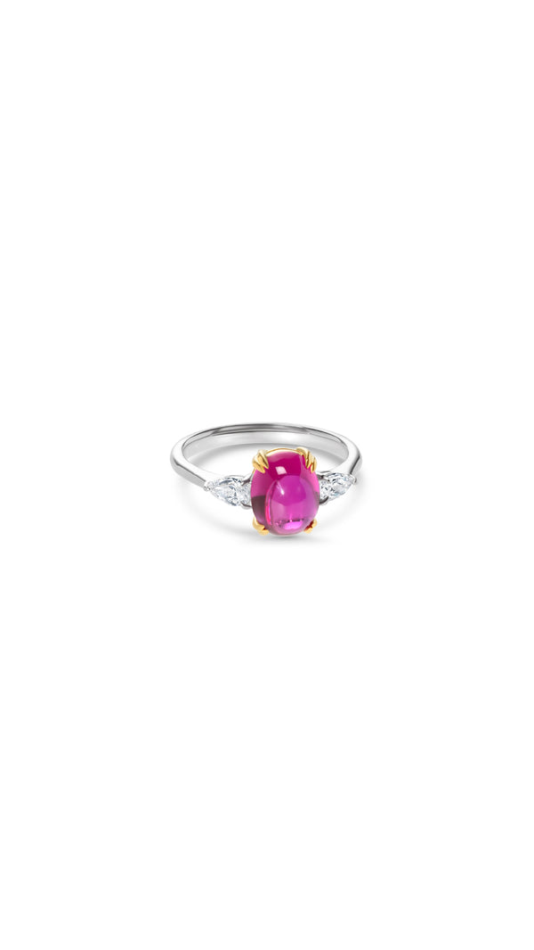 Cabochon Ring Ruby with Pears Sterling Silver