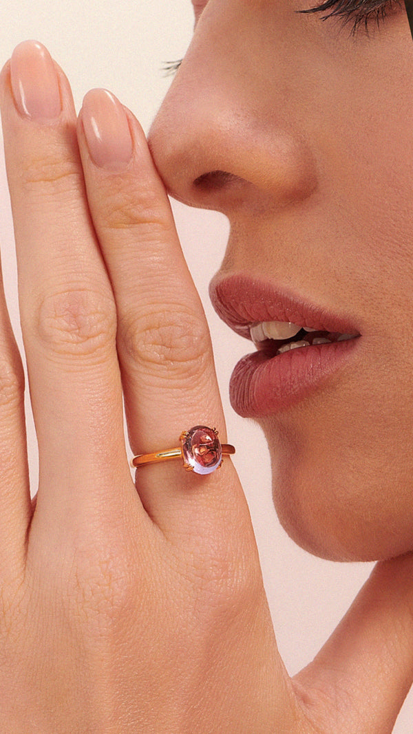 Cabochon Ring Padparadscha Gold Vermeil