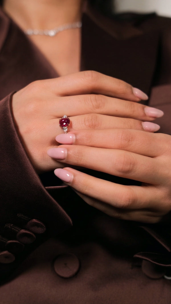 Cabochon Ring Ruby with Pears Sterling Silver