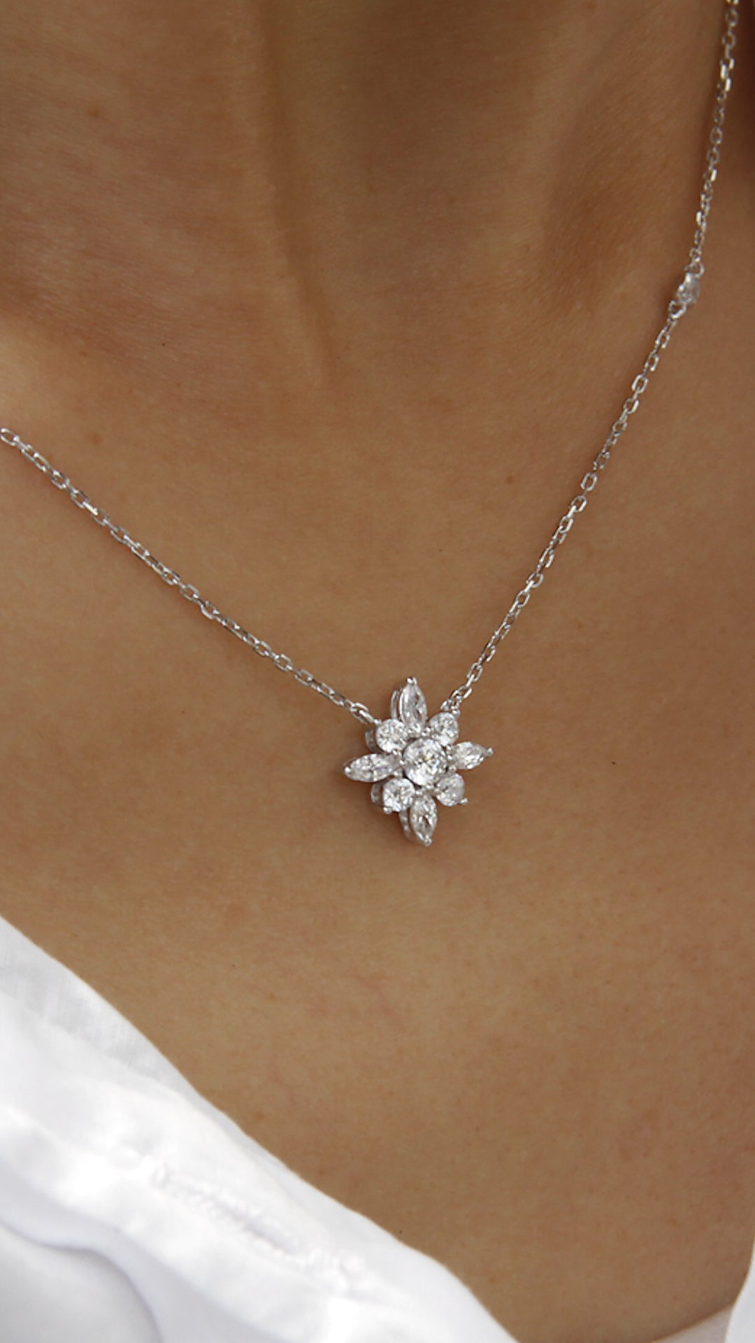 Camelia Necklace White Gold Plated