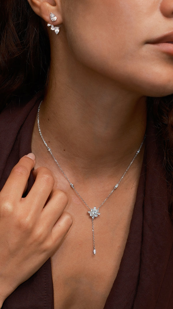 Camelia Drop Necklace Sterling Silver