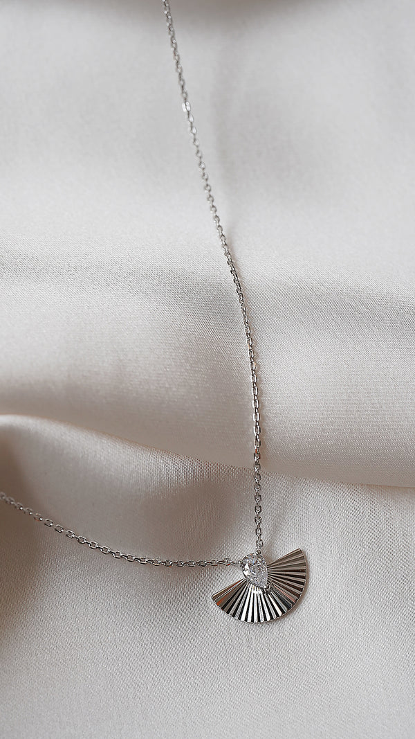 Celene fan necklace in white gold plated sterling silver - CARAT* LONDON