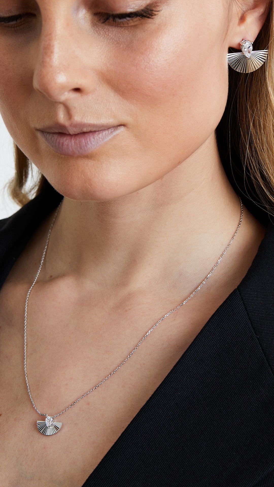 Celene fan earrings and necklace in white gold plated sterling silver - CARAT* LONDON
