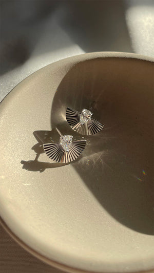 Celene Fan Studs White Gold Finish