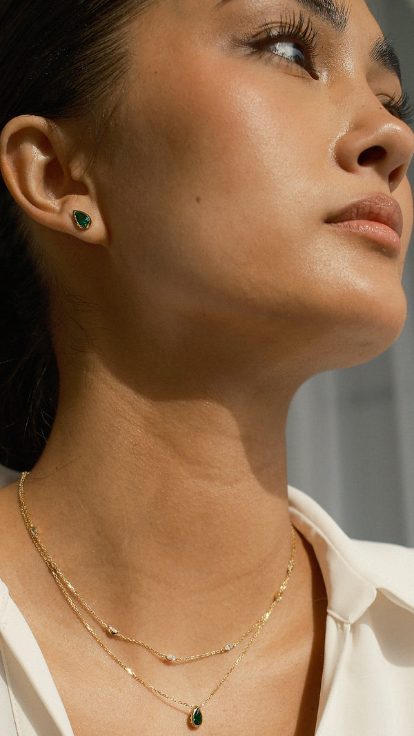 Danu Stud Earrings Emerald Green Gold Vermeil