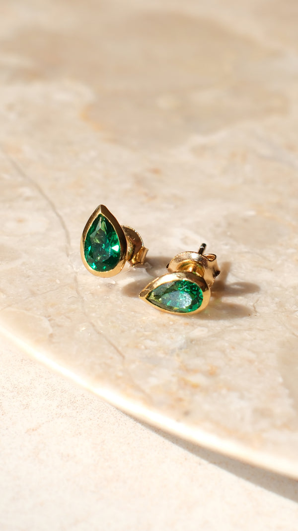 Danu Stud Earrings Emerald Green Gold Vermeil