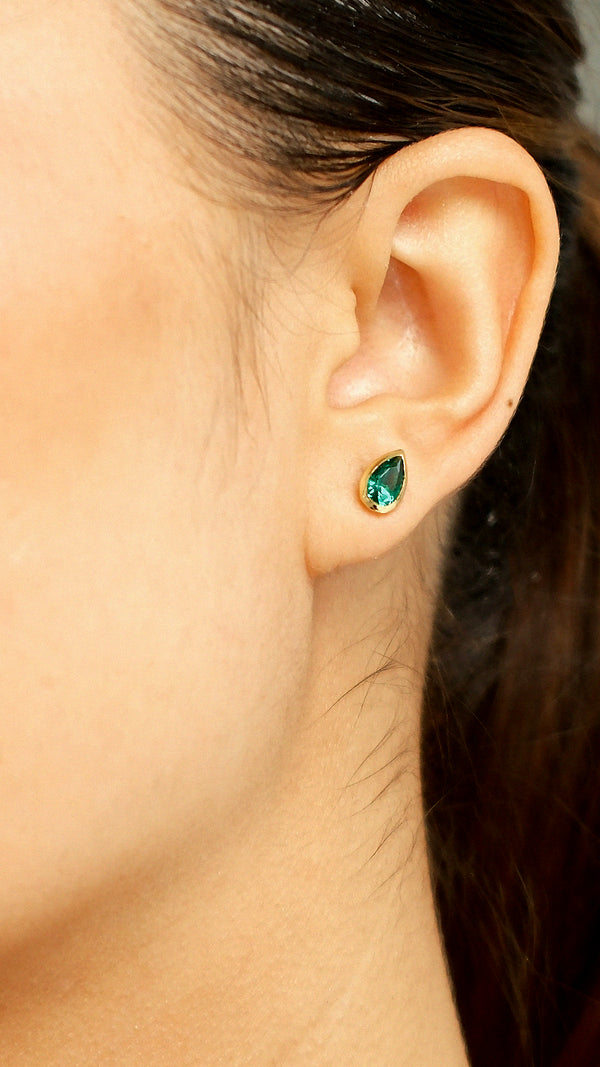 Danu Stud Earrings Emerald Green Gold Vermeil
