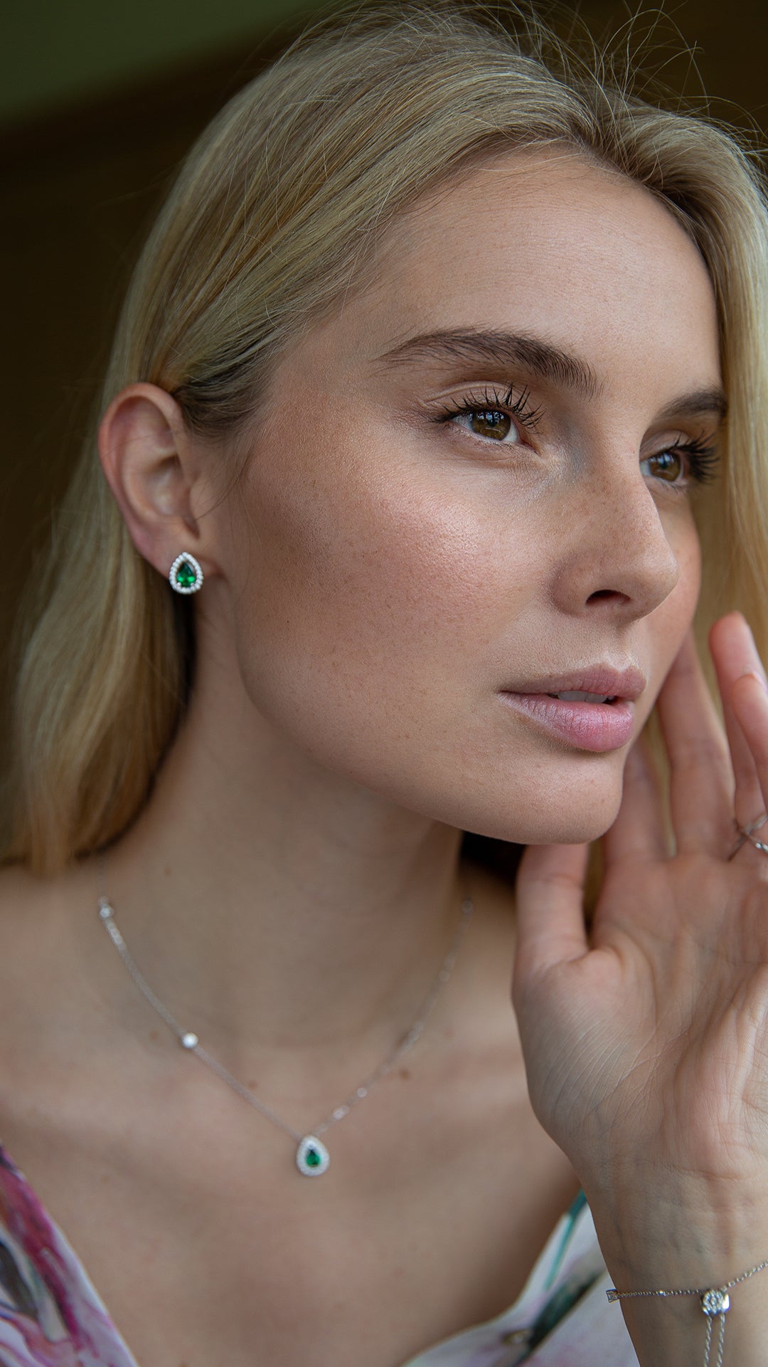 Emile Emerald Green Studs White Gold Plated