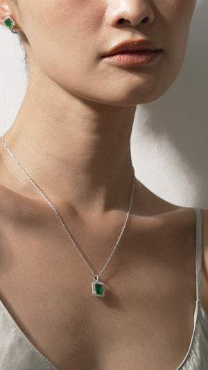 Eton Green Borderset Necklace White Gold Plated