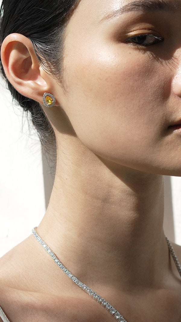 Emile Yellow Studs White Gold Plated