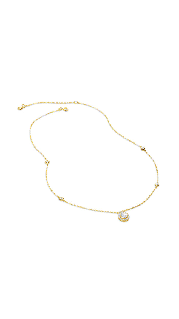 Classic gold border set pear cute stone station necklace for women.