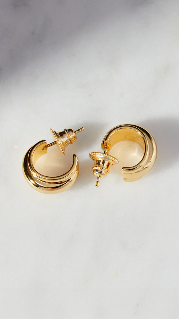 Croissant style gold hoops for women