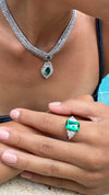 Erica Emerald Green Trilogy Ring White Gold Plated