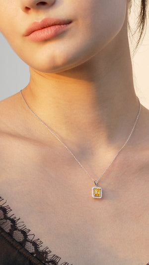 Eton Yellow Borderset Necklace White Gold Plated