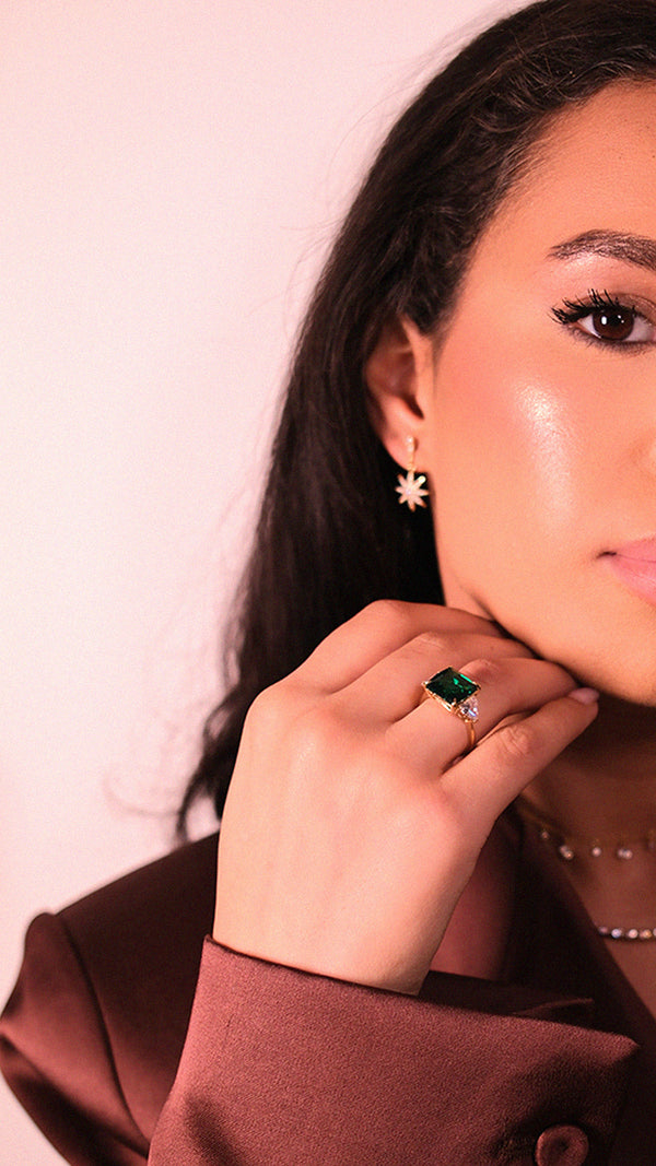 Gemma Ring Emerald Green Gold Vermeil