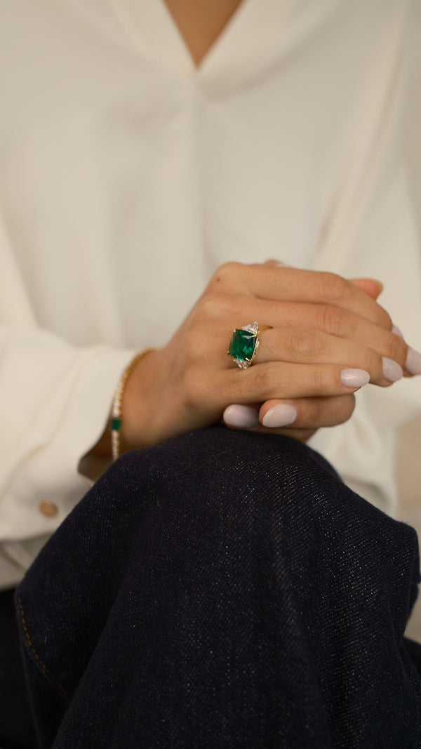 Gemma Ring Emerald Green Gold Vermeil