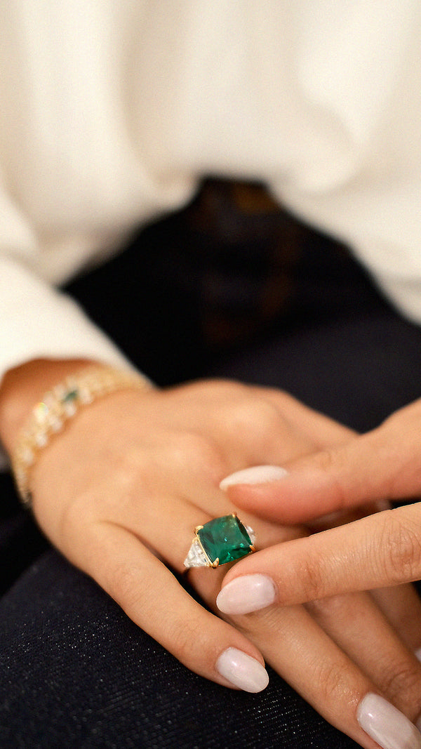 Gemma Ring Emerald Green Gold Vermeil