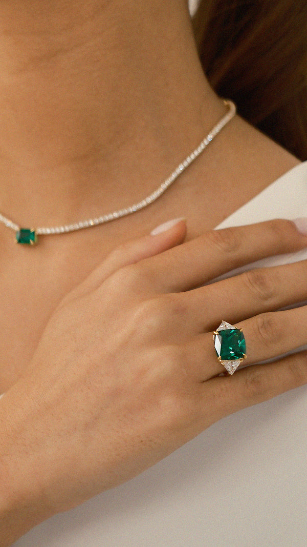 Gemma Ring Emerald Green Gold Vermeil