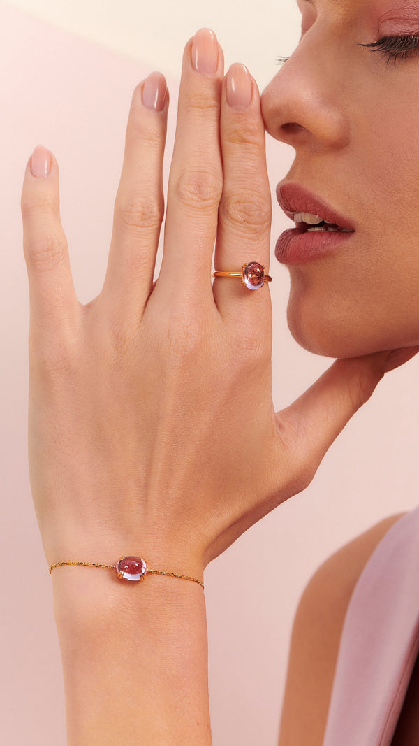 Gold vermeil slider bracelet and ring for women with lab-grown paparadascha ring from the sugardrop collection