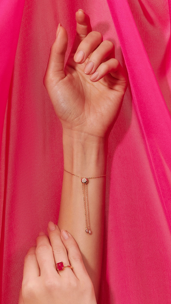 Gold vermeil slider bracelet for women and ring with lab-grown ruby stone