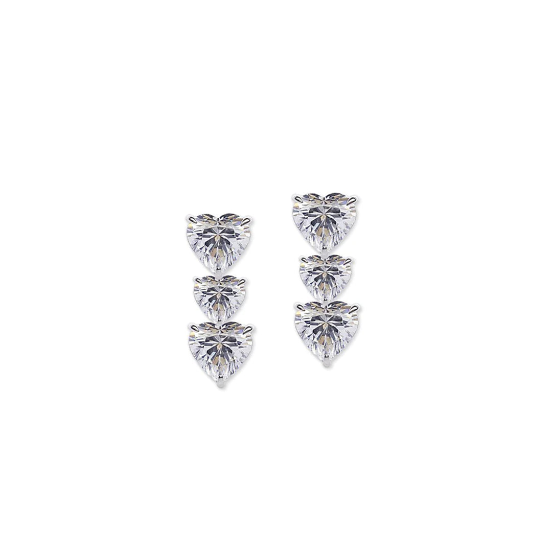 Gramercy Tri Heart Drop Earrings White Gold Plated