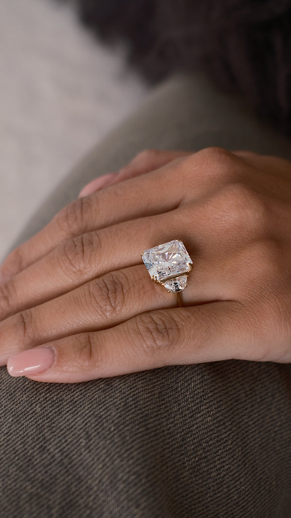 Premium gold vermeil cocktail ring with 7ct equivalent diamond-simulant.