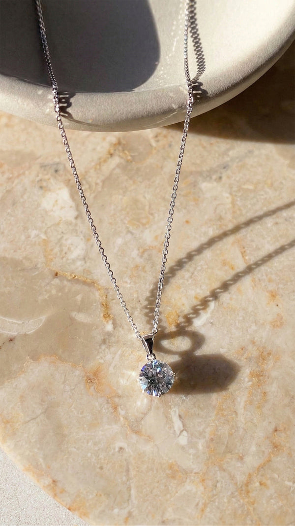 9K white gold single solitaire pendant necklace