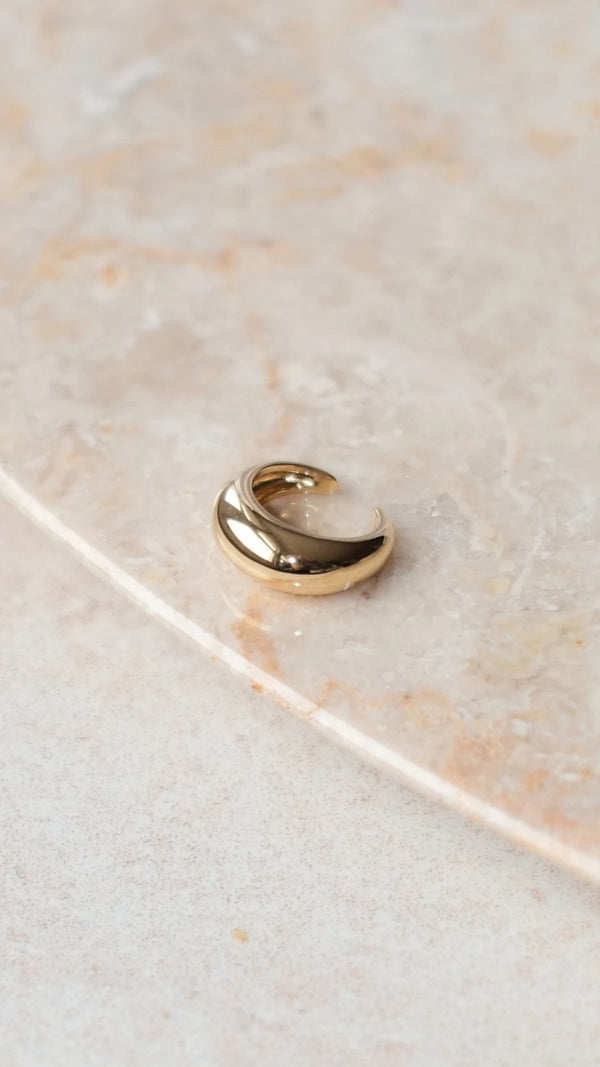 Minimalist gold vermeil ear cuff for a non-pierced ear stack