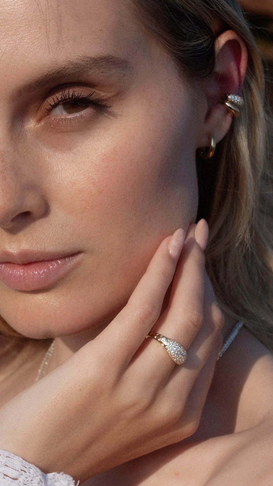 Hera gold vermeil statement ring london with gold ear cuffs