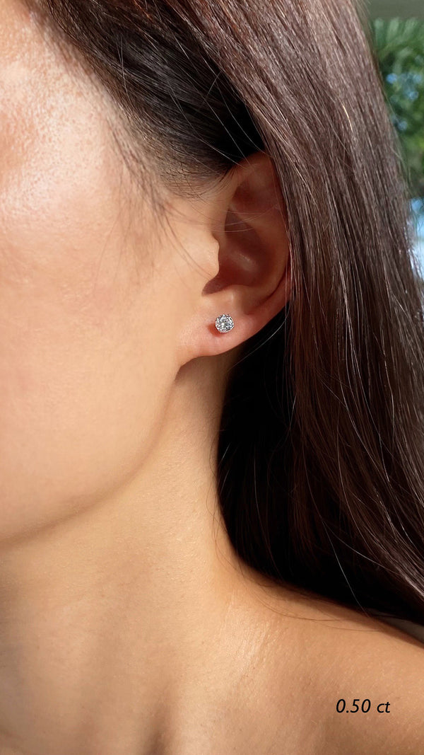 0.50ct lab grown diamond stud earrings for women. 