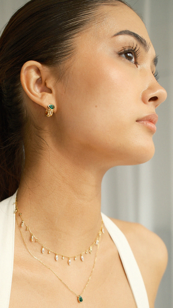 Jaia Earrings Emerald Green Gold Vermeil