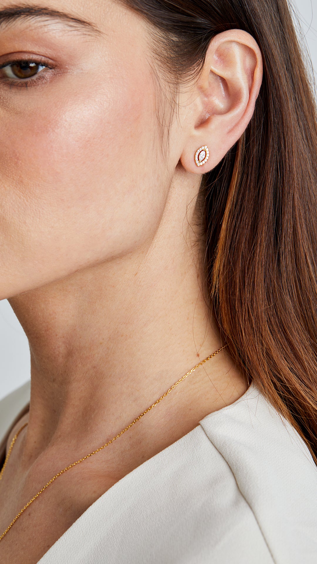 Marquise diamond style halo gold studs for women