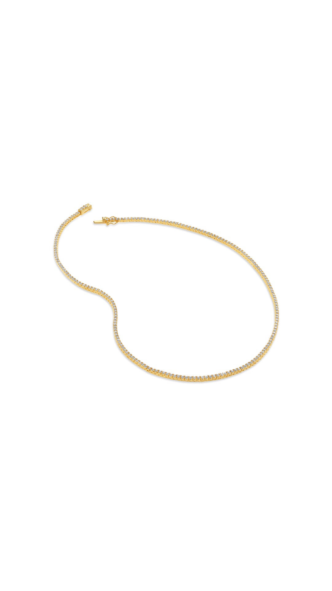 Lexi gold vermeil skinny tennis necklace on a white background - CARAT* LONDON