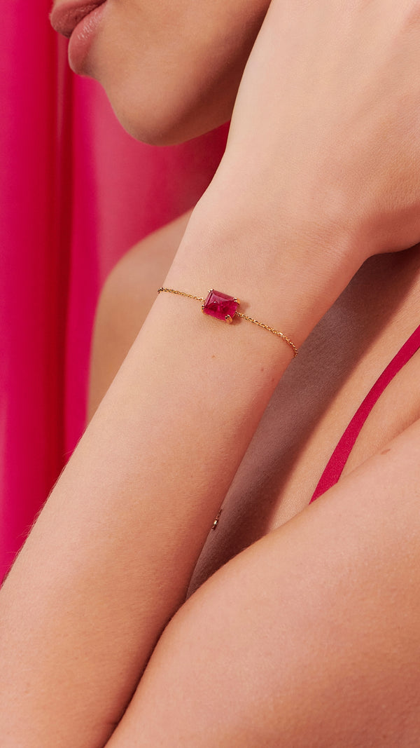 Lab-grown ruby stone on gold vermeil slider bracelet for women from the sugardrop collection