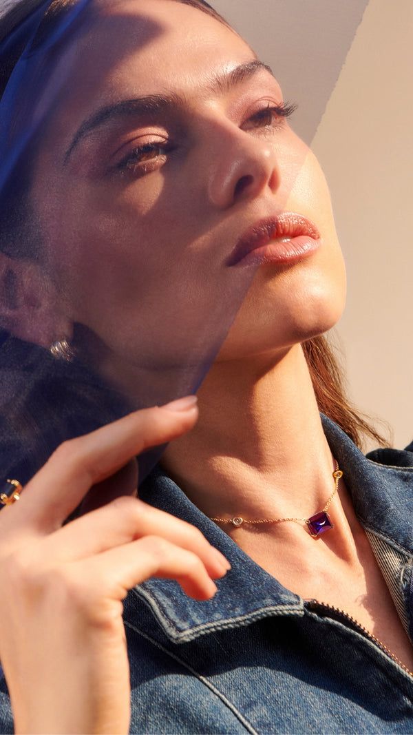 Lab-grown tanzanite station necklace for women from the sugardrop collection