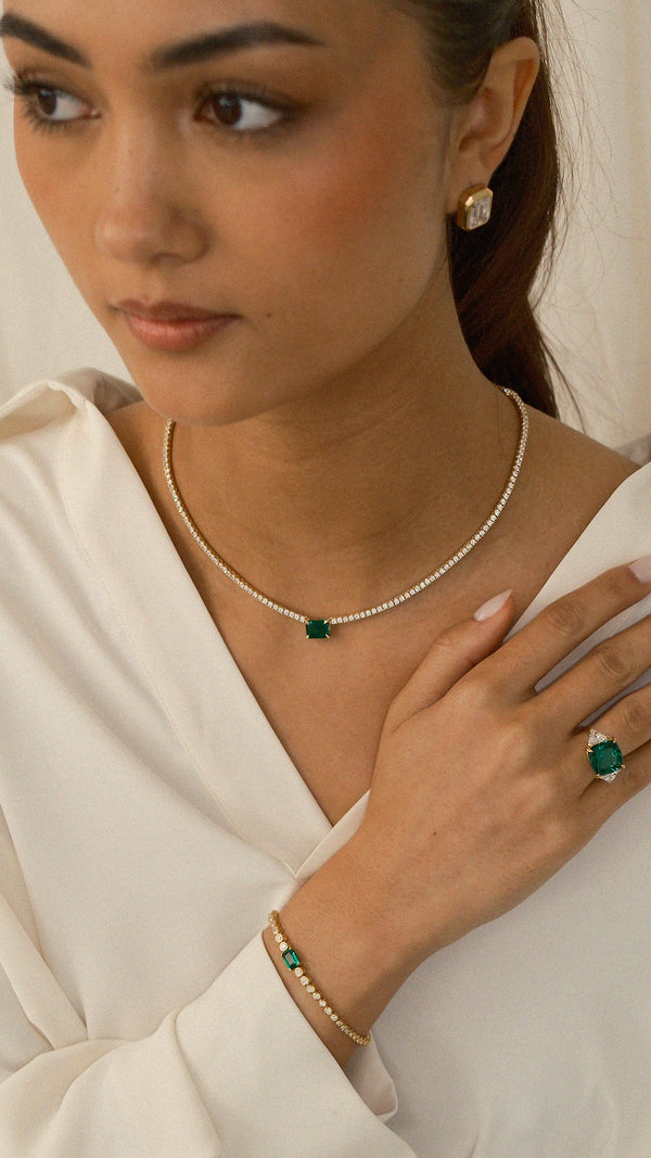 Gemma Ring Emerald Green Gold Vermeil