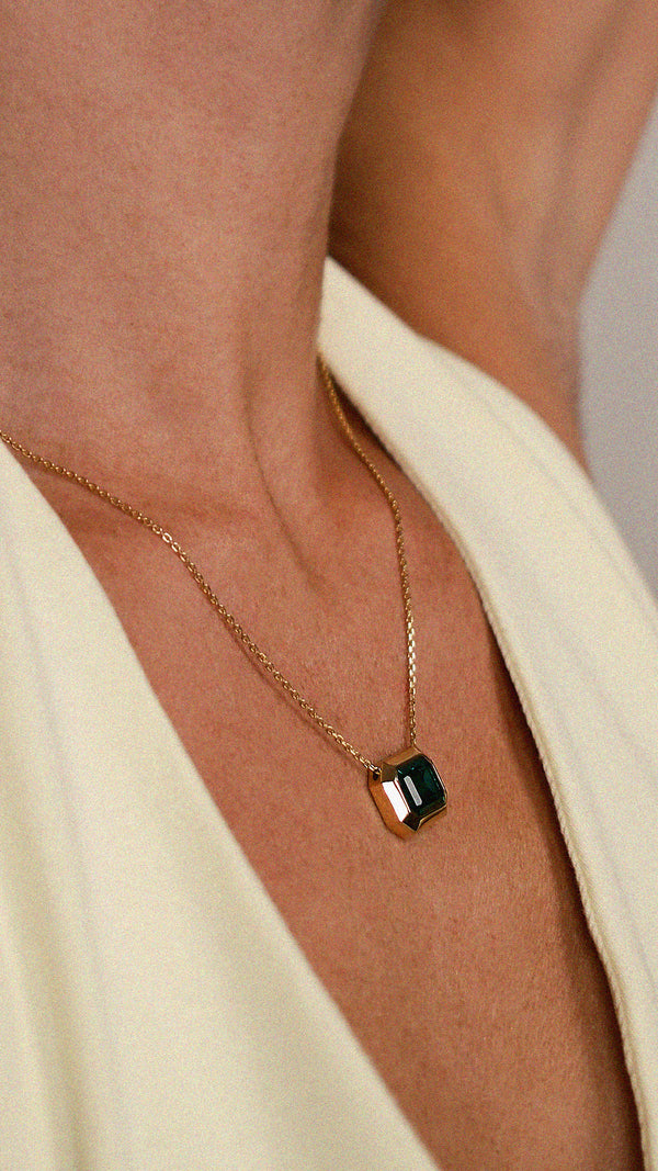 Emerald Green Necklace with Adjustable Slider in Gold Vermeil