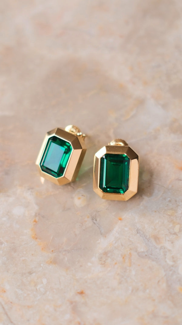 Chunky Emerald Studs with Custom Support Backs